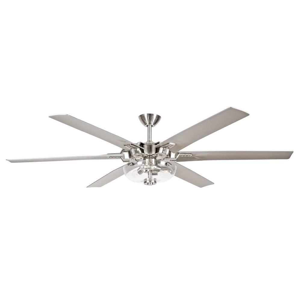 Flint GARDEN 70 in Brushed Nickel 6 Blades Indoor Ceiling Fan with Glass Light Kit and Remote Control