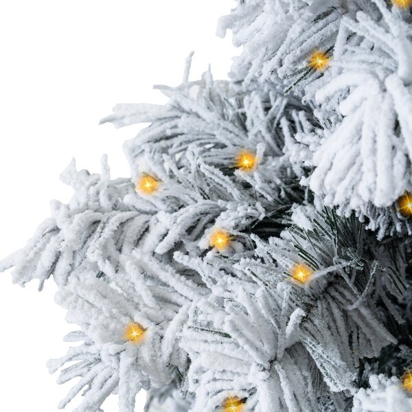 Skylar Snow Flocked Christmas Tree Prelit，Realistic Alaskan Pine Frosted Christmas Tree with Lights