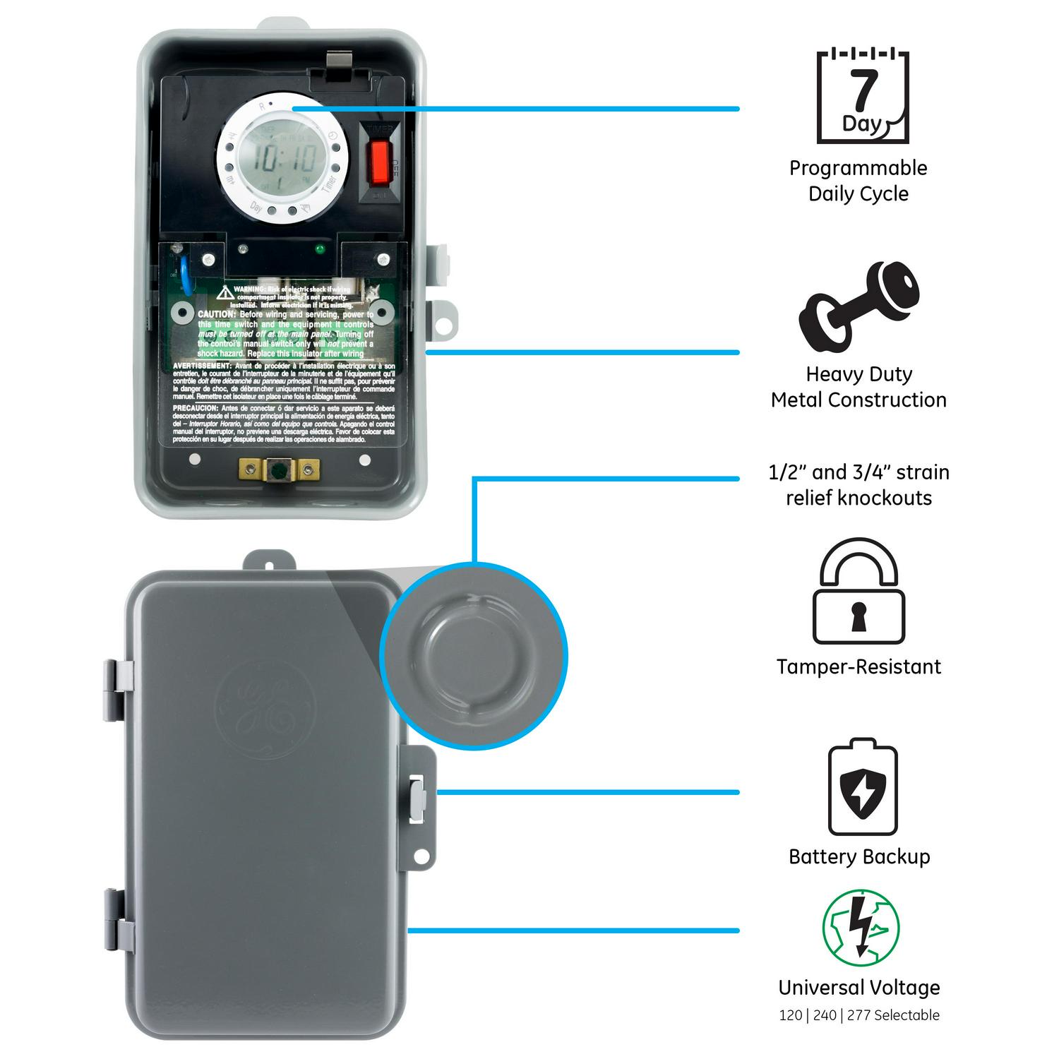 GE Heavy-Duty 7-Day Digital Box Timer Switch， 46537
