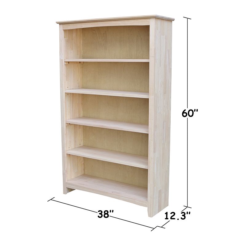 International Concepts Shaker Unfinished 5-Shelf Bookcase