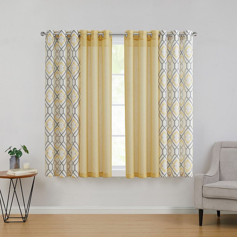 VCNY Home Jackston Solid and Print Set of 4 Window Curtain Panels