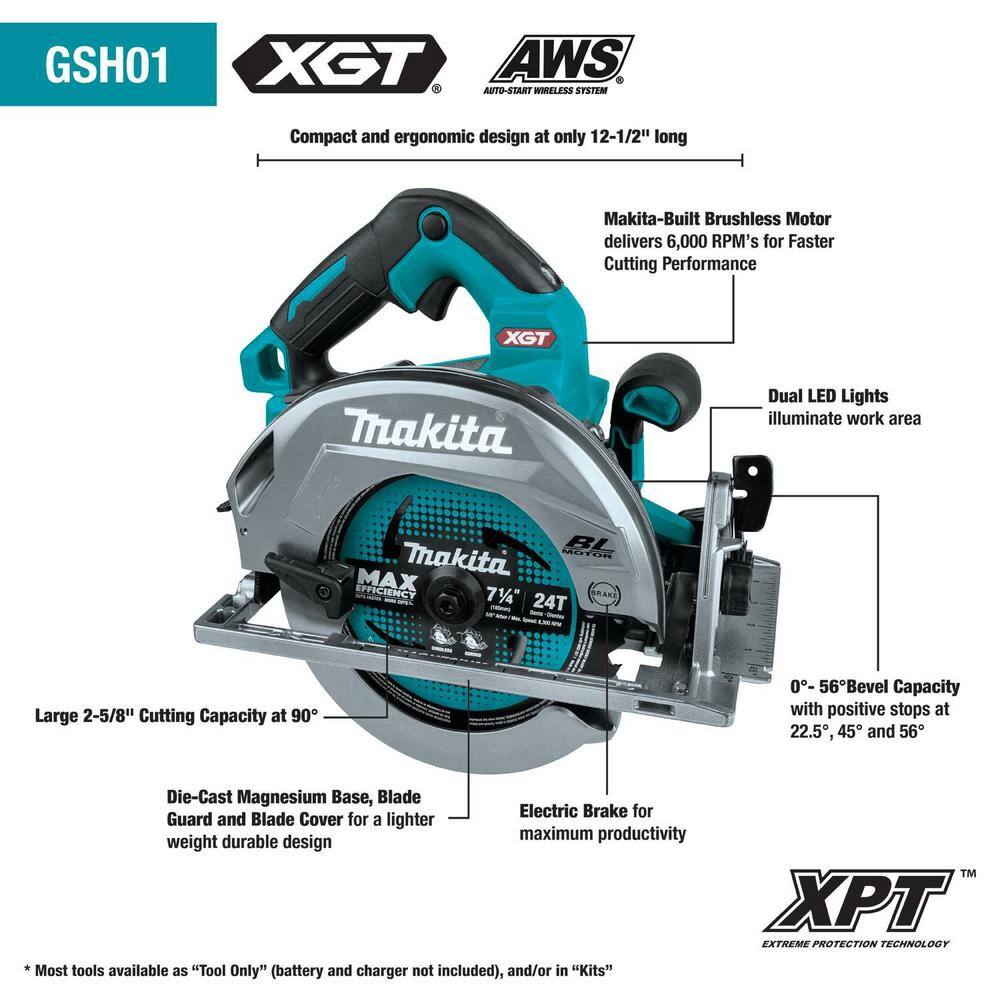 Makita 40V Max XGT Brushless Cordless 7-14 in. Circular Saw AWS Capable (Tool Only) GSH01Z