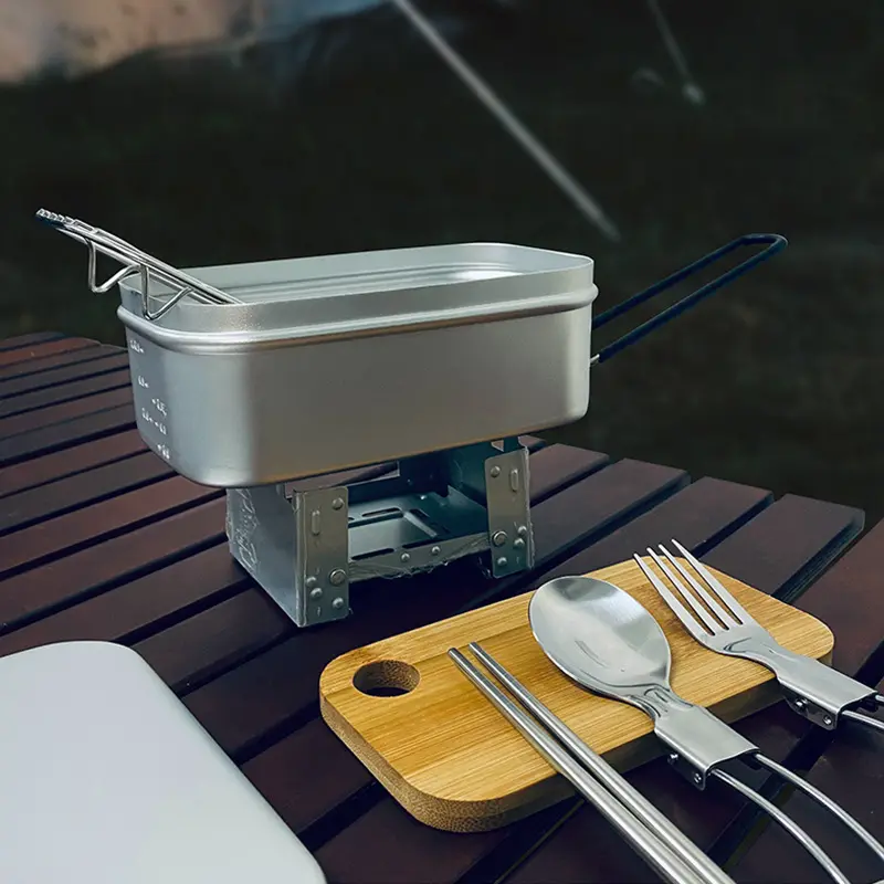 Outdoor Camping Multifunctional Tableware Set Aluminum Portable Folding Heated Lunch Box