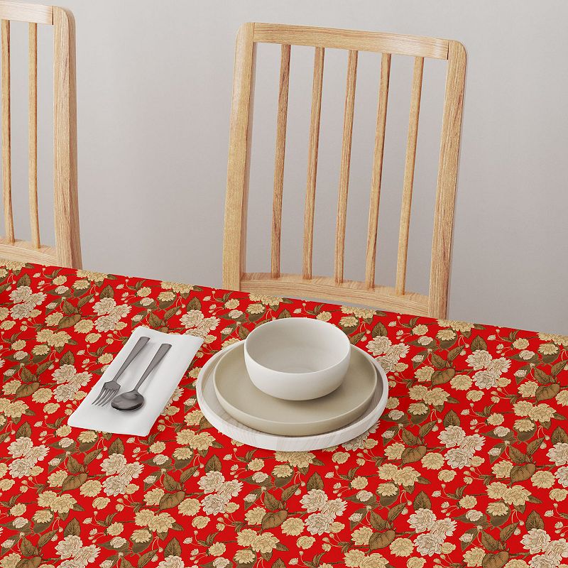 Rectangular Tablecloth， 100% Cotton， 52x104， Golden Floral Blossom