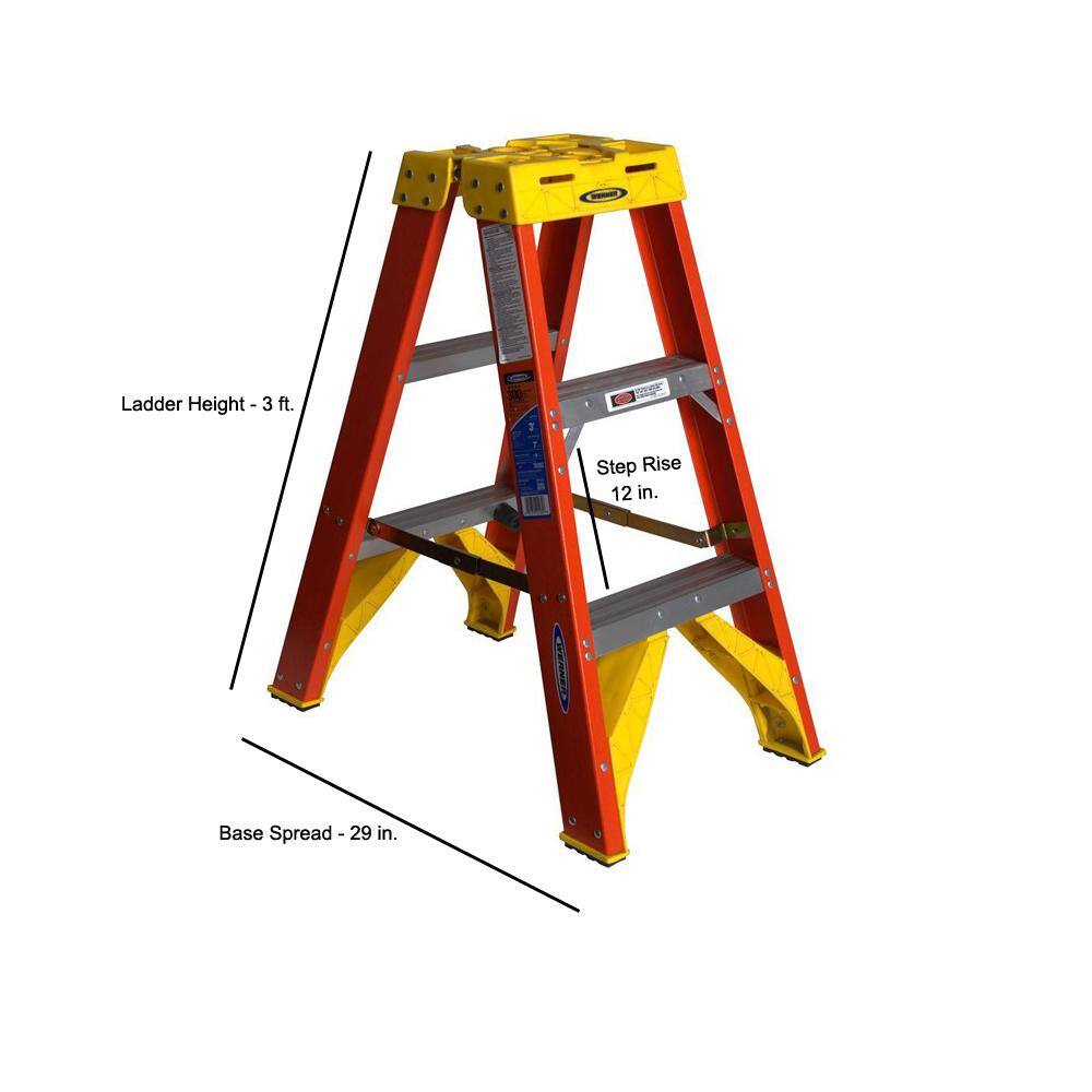 Werner 3 ft. Fiberglass Twin Step Ladder with 300 lb. Load Capacity Type IA Duty Rating T6203