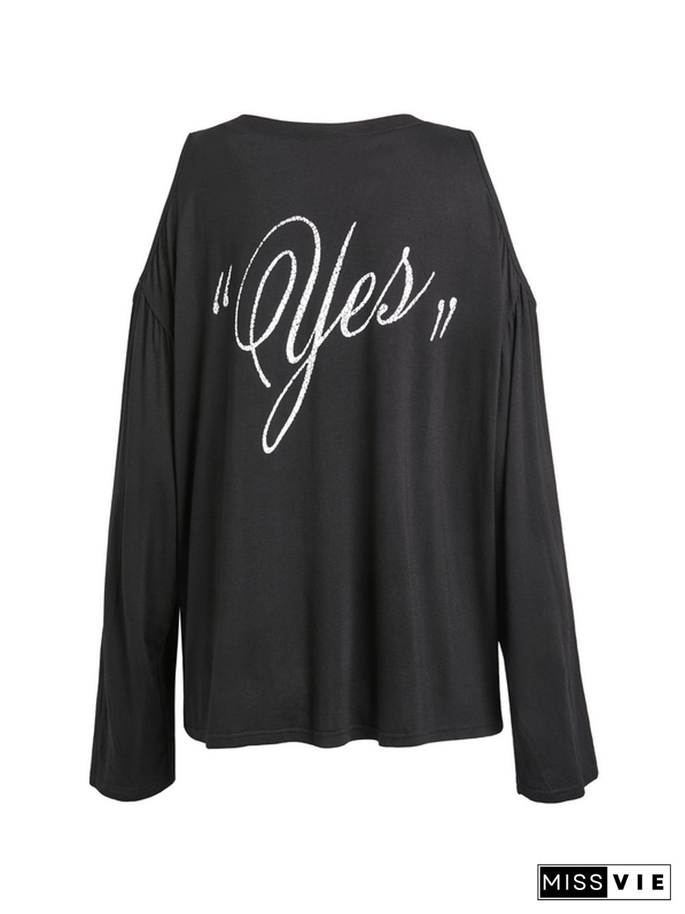 Cold Shoulder Letter Print Oversized Long Sleeve Tee