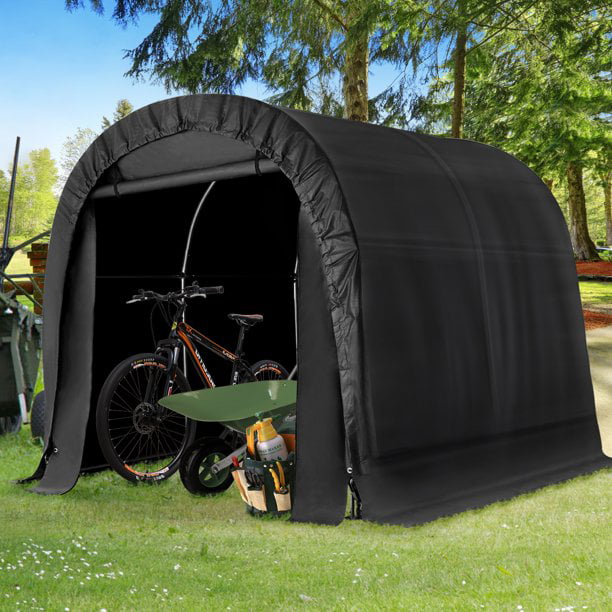 Mellcom 8 x 8 FT Heavy Duty Storage Tent, Outdoor Tool Shed, Carport, Portable Garage for Patio, Garden, Black