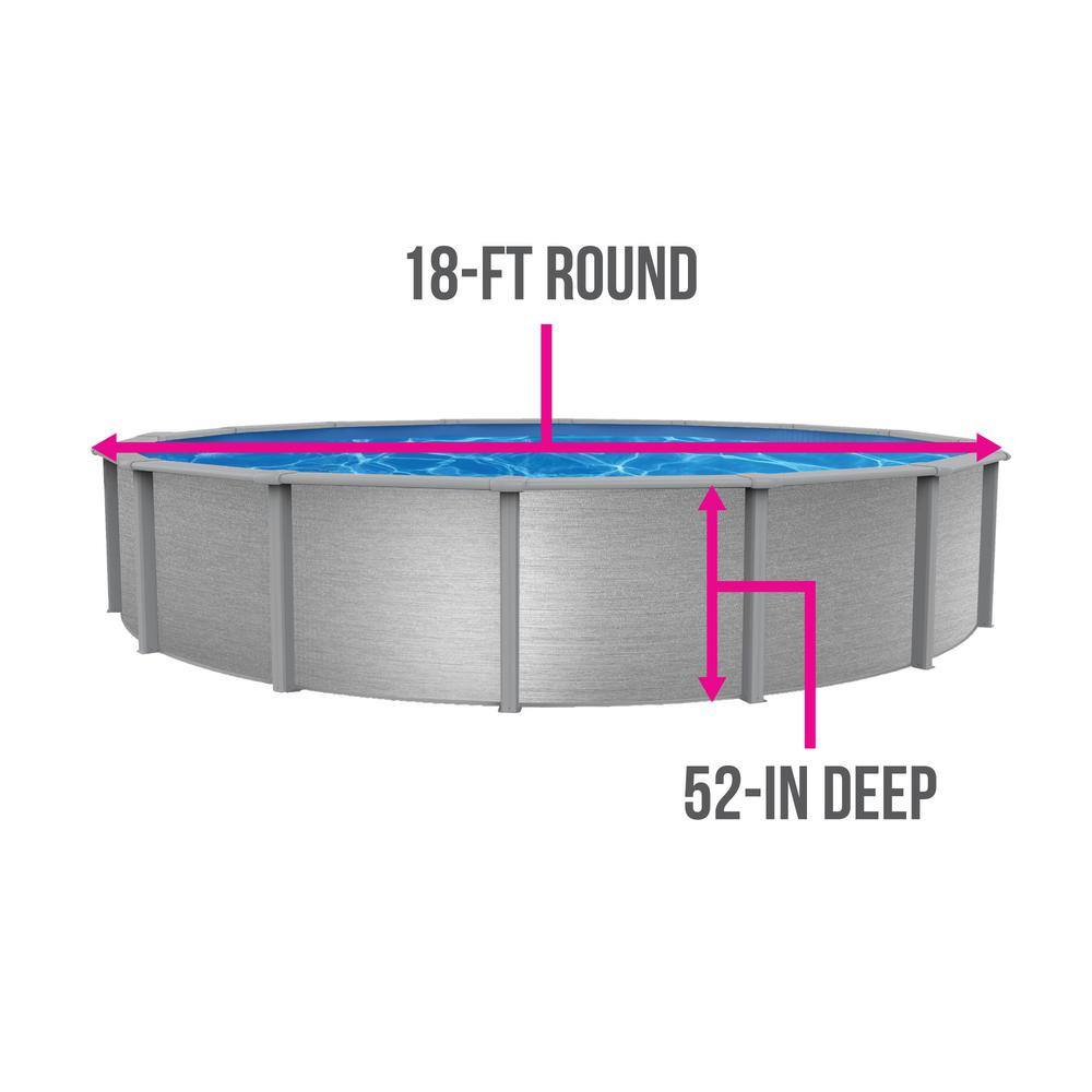 Blue Wave Montauk 18 ft. Round 52 in. Deep 7 in. Top Rail Hybrid Swimming Pool Package NB19836