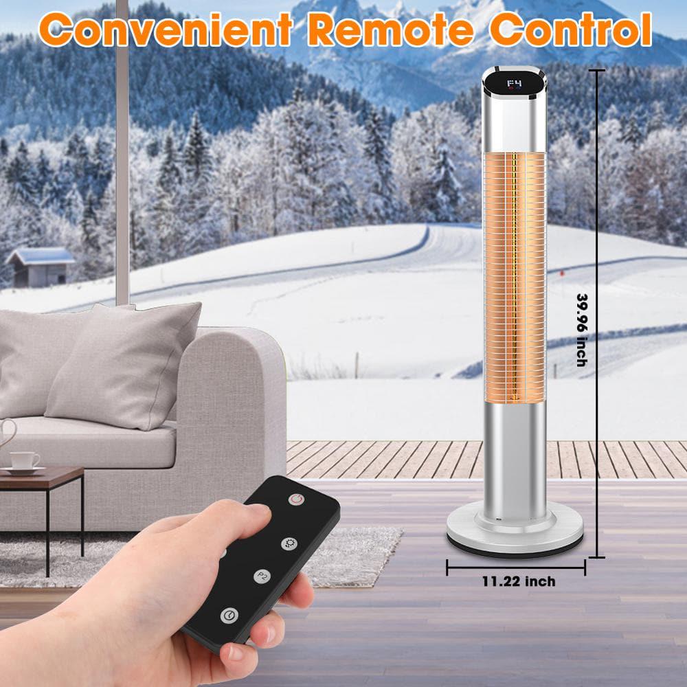 PATIOBOSS 1500Watt Electric Quratz Outdoor Tower Heater Freestanding Infrared Patio Heater with Remote Control Sliver