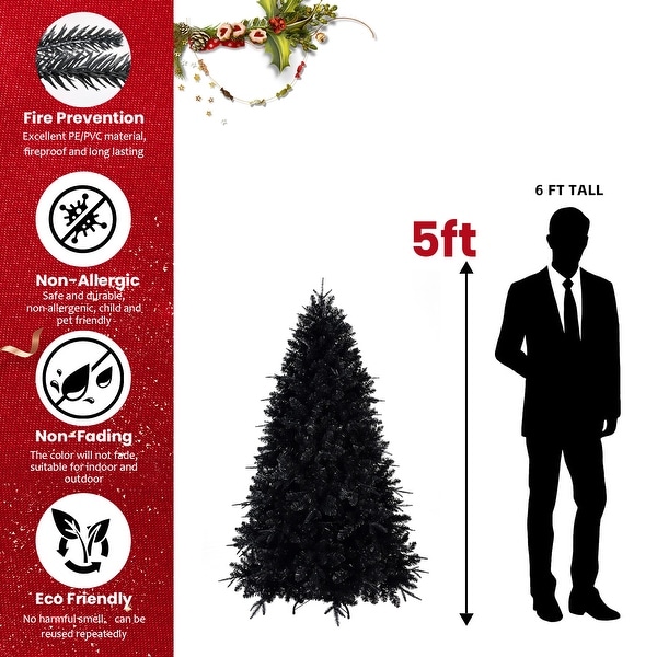 9ft PreLit Black Full Halloween Xmas Artificial Tree 3176 Branch Tips