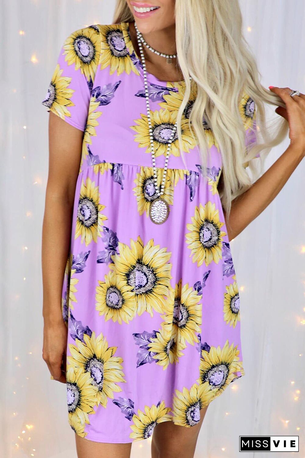 Casual Street Floral Split Joint O Neck Dresses