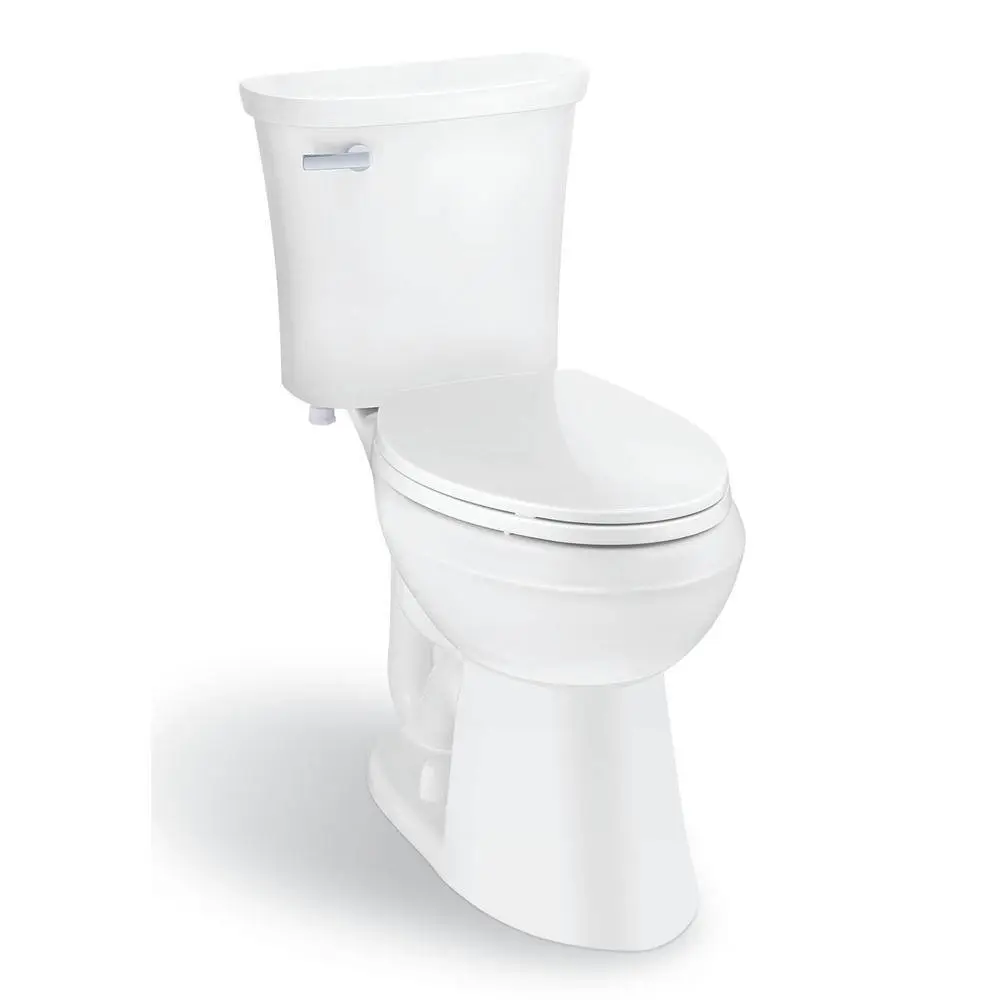 Glacier Bay Power Flush 2-Piece 1.28 Gallons Per Flush GPF Single Flush Elongated Toilet in White with Slow-Close Seat Included N2450E