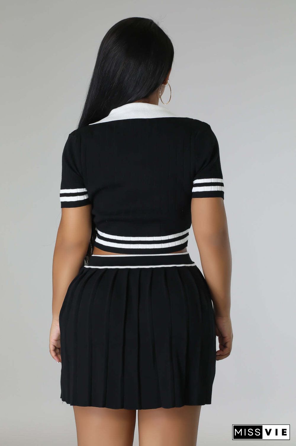 Knitted Elastic Sports Pleated Skirt Sweater Short Suit