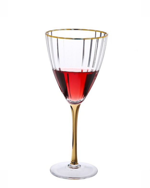 Classic Touch Set Of 6 Textured Wine Glasses With Gold Stem And Rim