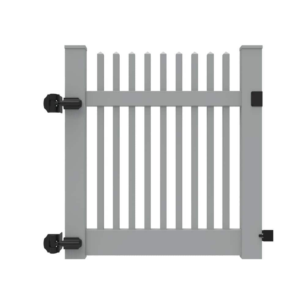 Barrette Outdoor Living Yukon 4 ft. x 4 ft. Gray Classic Picket Straight Vinyl Fence Gate 73044142