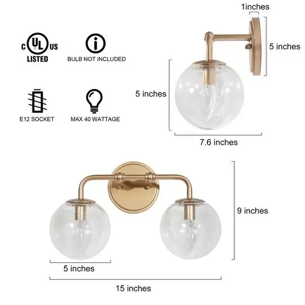 Koini Modern Glam Gold Bathroom Vanity Lights Seeded Glass Globe Wall Sconces