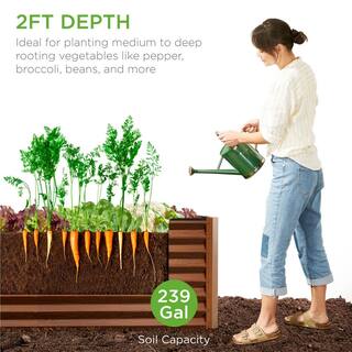 Best Choice Products 8 ft. x 2 ft. x 2 ft. Outdoor Steel Raised Garden Bed Planter Box for Vegetables Flowers Herbs - Wood Grain SKY6640