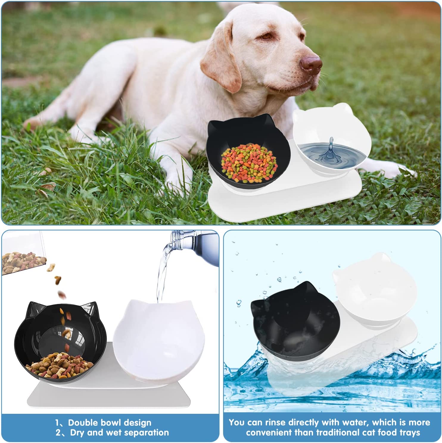 Cat Feeding Bowls, Cat Food Bowl With Raised Stand, 15°Tilted Anti-Slip Cat Bowl, Detachable, Non-Slip and Splash-Proof, For Food and Water Feeder, For Cats And Puppies