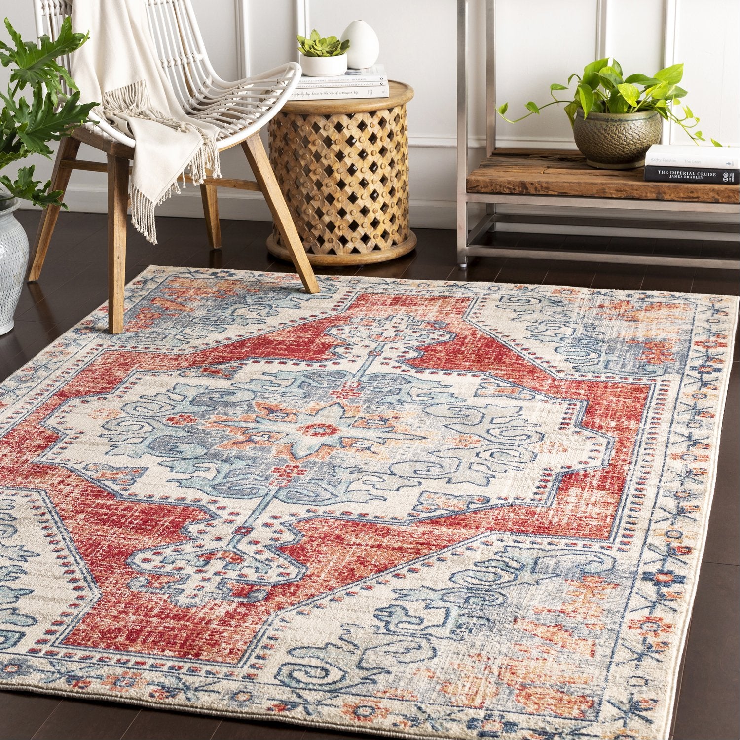 Bohemian Rug in Bright Red & Beige