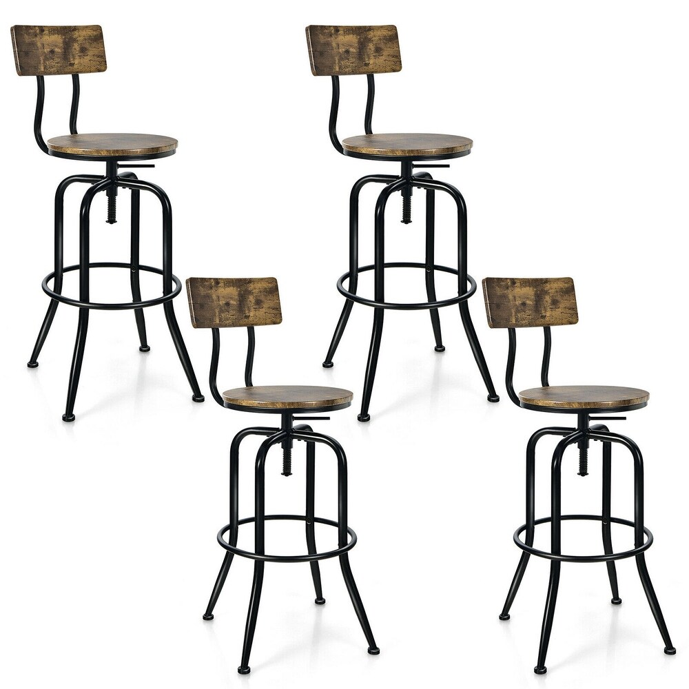 Gymax Set of 4 Industrial Bar Stool Adjustable Swivel Counter Height