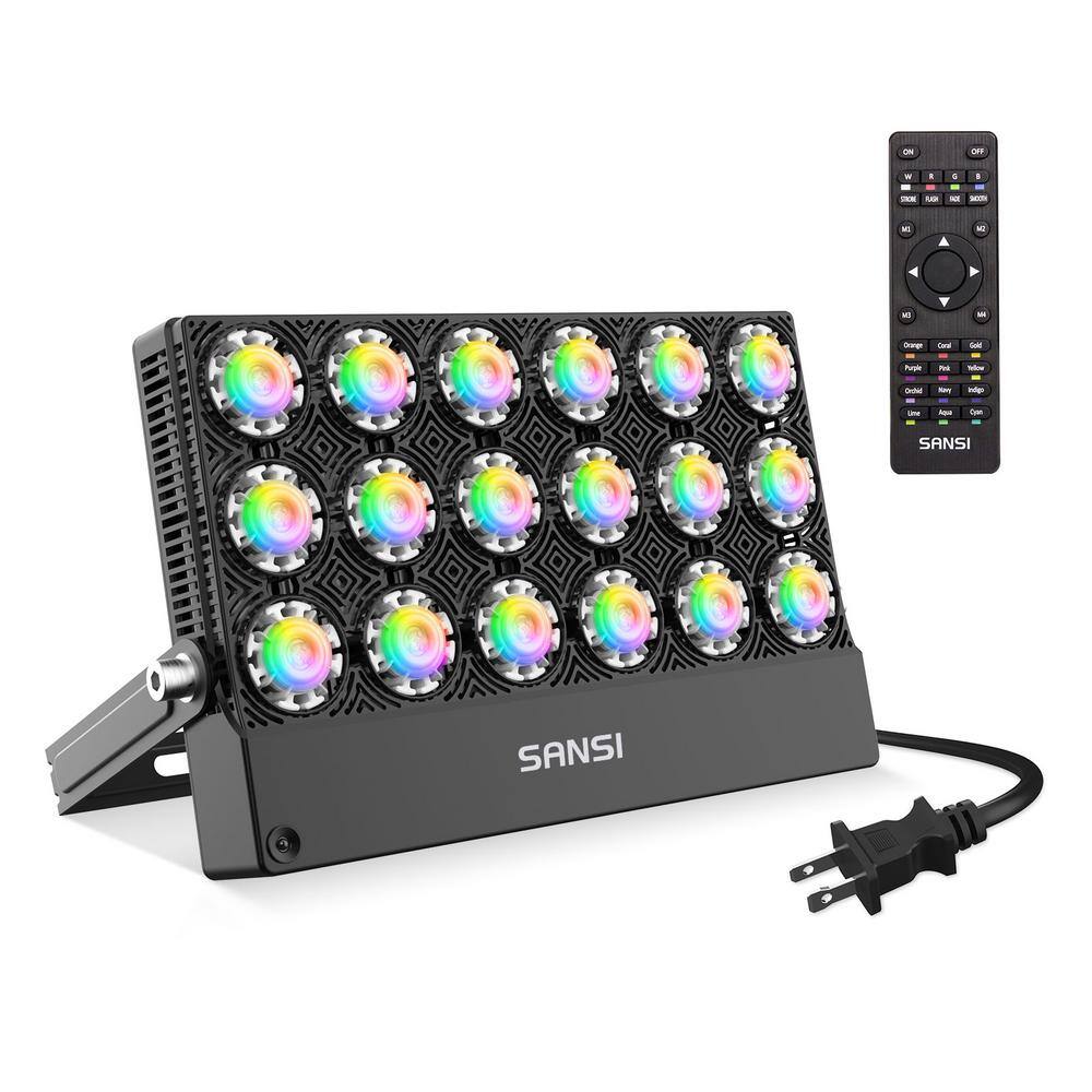 SANSI 100-Watt Black RGB Color Changing Outdoor Integrated LED IP66 Waterproof Panel Flood Light with Remote Control 01-06-001-021018