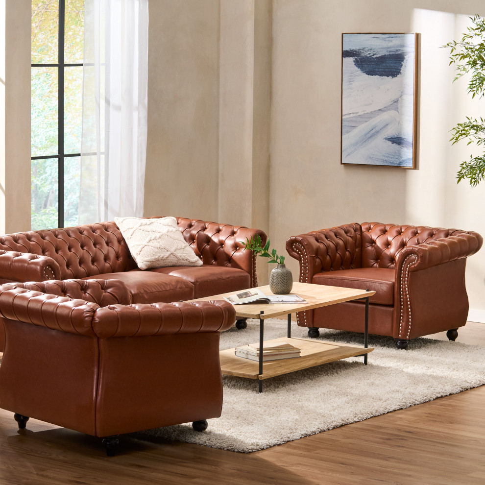 Jakob Chesterfield 3 Piece Living Room Set   Traditional   Living Room Furniture Sets   by GDFStudio  Houzz