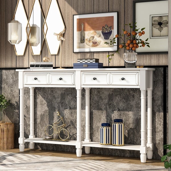 Console Table Sofa Table with Two Storage Drawers and Bottom Shelf for Living Room， Entryway