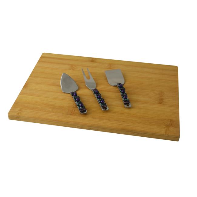 Three Star SX3140 13.25 x 9.5 in. Purple Stones Cheese Board With Utensil Set - 3 Piece