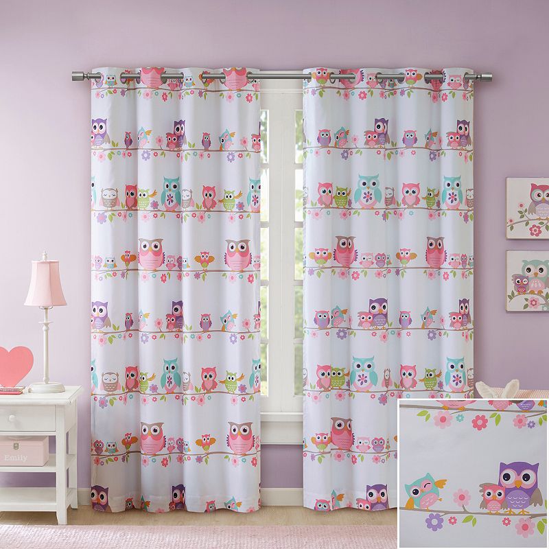 Mi Zone Kids Nocturnal Nellie Owl Total Blackout Thermal Insulated Grommet 1 Window Curtain Panel