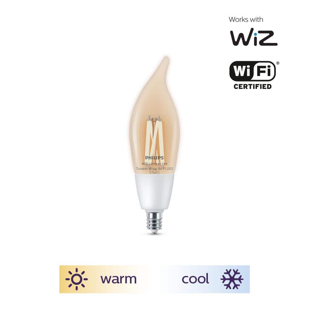 Philips 40-Watt Equivalent BA11 Smart Wi-Fi LED Tuneable White E12 Candelabra Light Bulb Powered by WiZ with Bluetooth (2-Pack) 567230