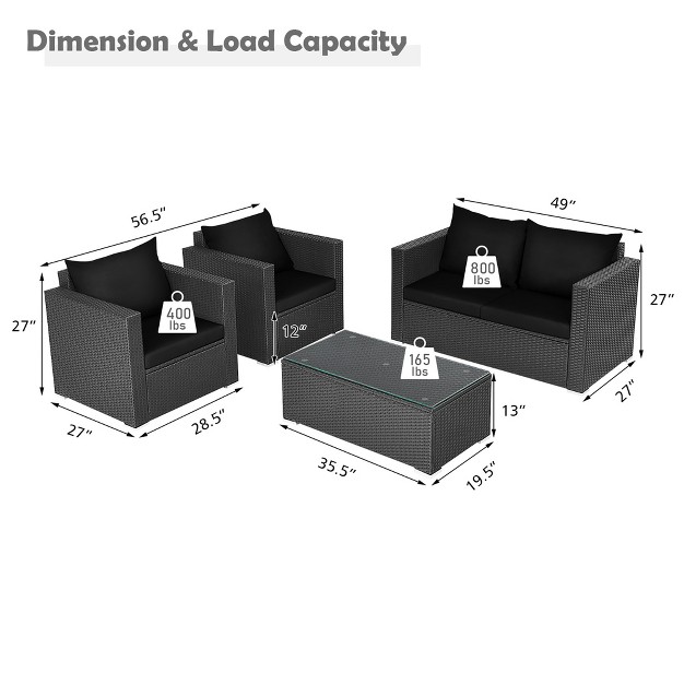 Costway 8pcs Patio Rattan Furniture Set Cushioned Sofa Chair Coffee Table Turquoise red black