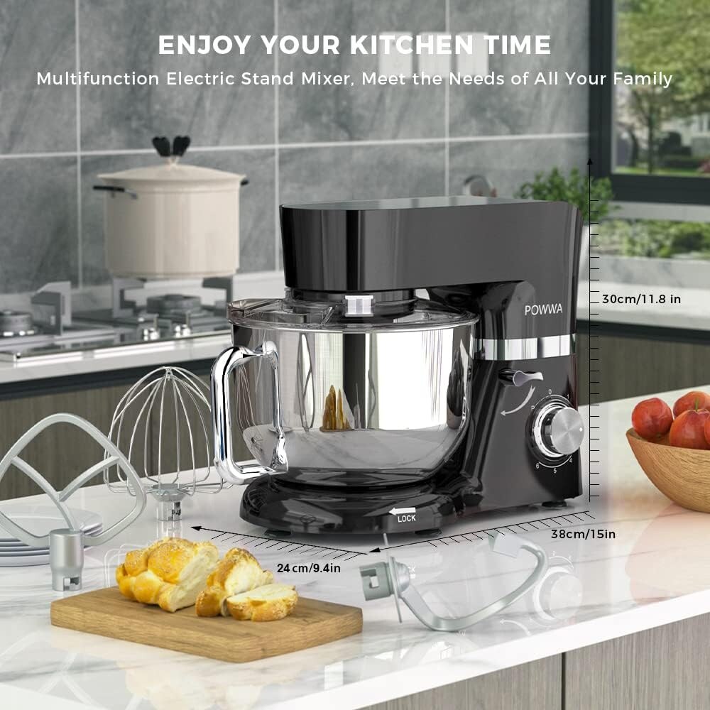 6.5 Quart Electric Mixer  6+1 Speed 660W Tilt Head Kitchen Food Mixers with Whisk  Dough Hook  Mixing Beater   Splash Guard