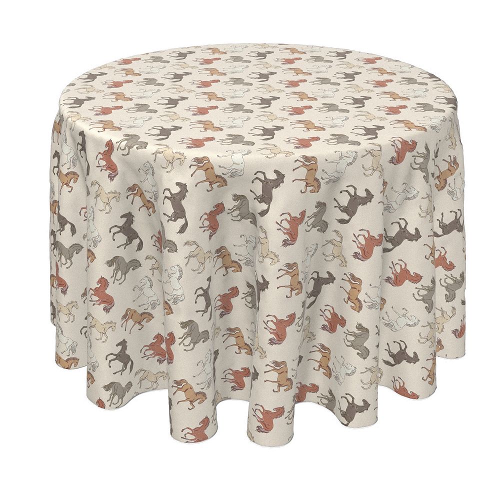 Round Tablecloth， 100% Polyester， 60 Round， Wild Horses