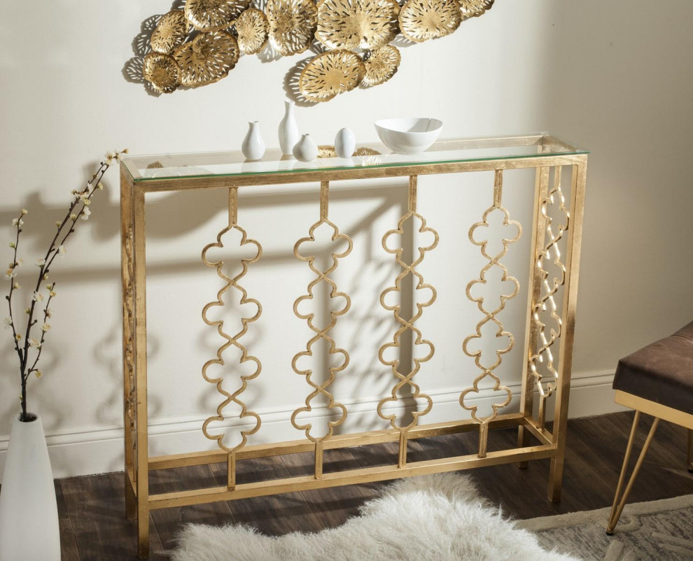 Gina Console Table  Antique Gold Leaf   Mediterranean   Console Tables   by Rustic Home Furniture Deco  Houzz