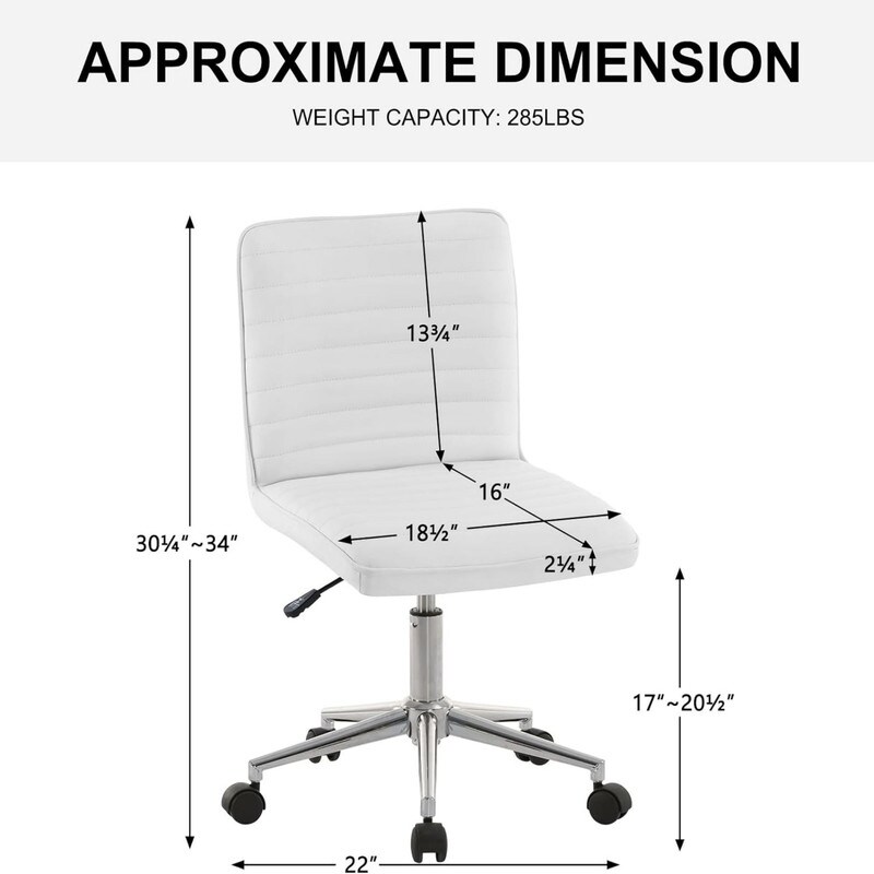 Mid Back Armless Office Desk Chair (PU White)