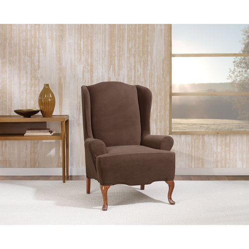 Stretch Morgan 1-Piece Wing Chair Furniture Cover, Chocolate