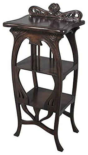 Traditional End Table  Harp Design With Hand Carved Fretwork and Open Shelves   Tropical   Outdoor Side Tables   by Declusia  Houzz