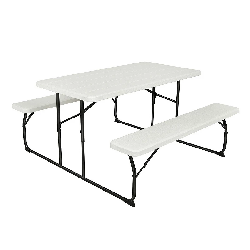 Indoor and Outdoor Folding Picnic Table Bench Set with Wood-Like Texture