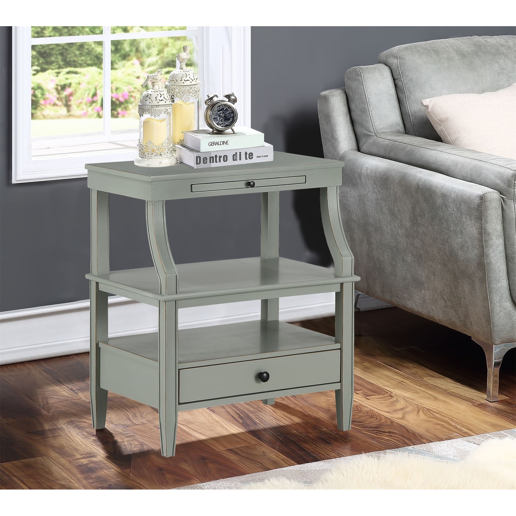 3-Tier Storage Coffee Table Rectangle Nightstand with a Drawer End Table with Pull Out Drink Tray Side Table for Living Room