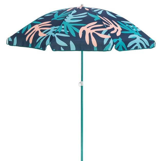 Slumbertrek 3053261vmi Moda Outdoor Adjustable Height Push Button Tilt Umbrella With Carrying Bag For The Beach Or Picnics Coral Leaf Print