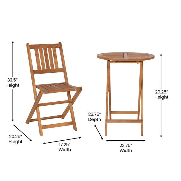 Indoor/Outdoor Acacia Wood Folding Table and 2 Chair Bistro Set