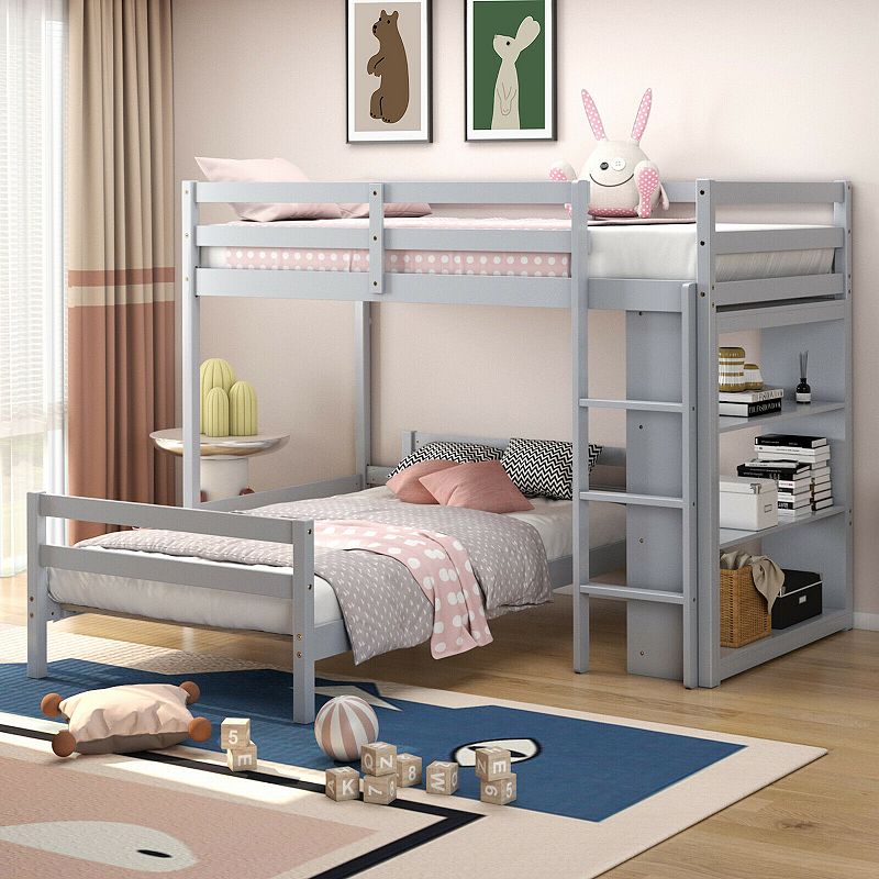 Twin Over Twin Loft Bunk Bed with Bookcase