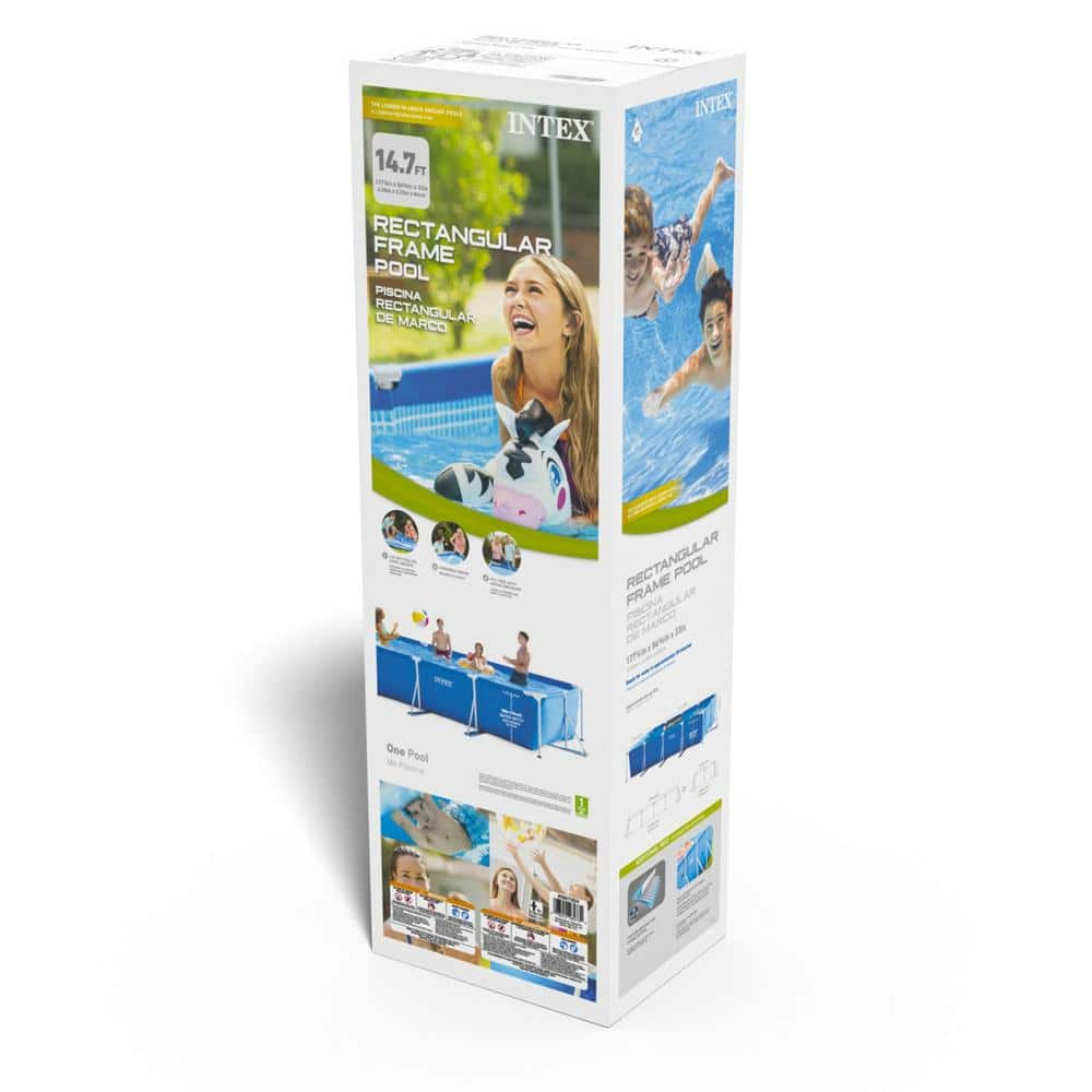 INTEX 14.75 ft. x 7.3 ft. x 33 in. Rectangular Frame Above Ground Swimming Pool, Blue 28273EH