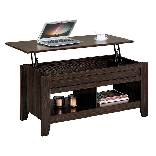 Yaheetech Lift Top Dining Coffee Table with Hidden Storage and Shelves