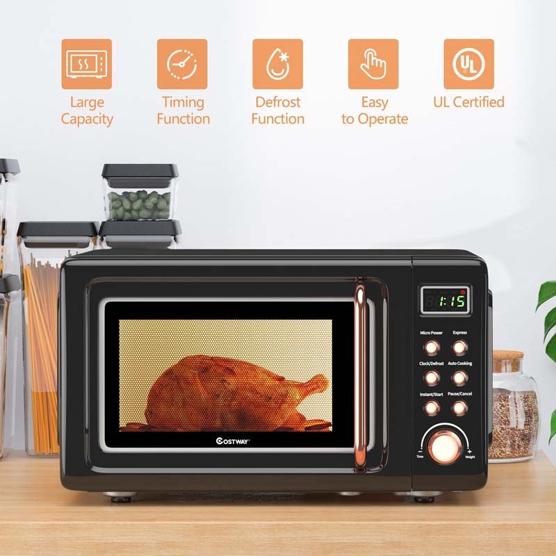 0.7Cu.ft Retro Countertop Microwave Oven, 700W with 5 Microwave Power, Glass Turntable & Viewing Window