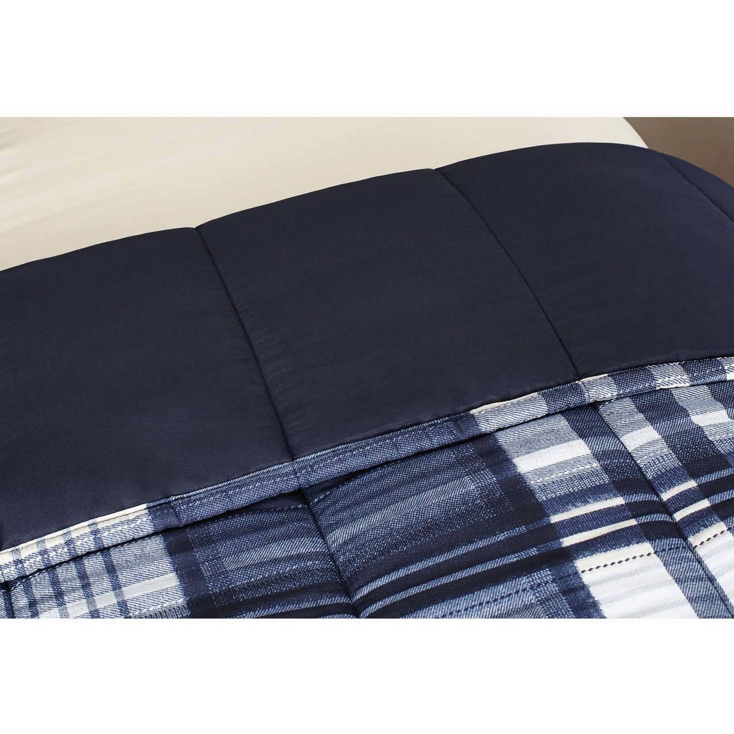 Mainstays Blue Plaid 8 Piece Bed in a Bag Comforter Set with Sheets， Queen