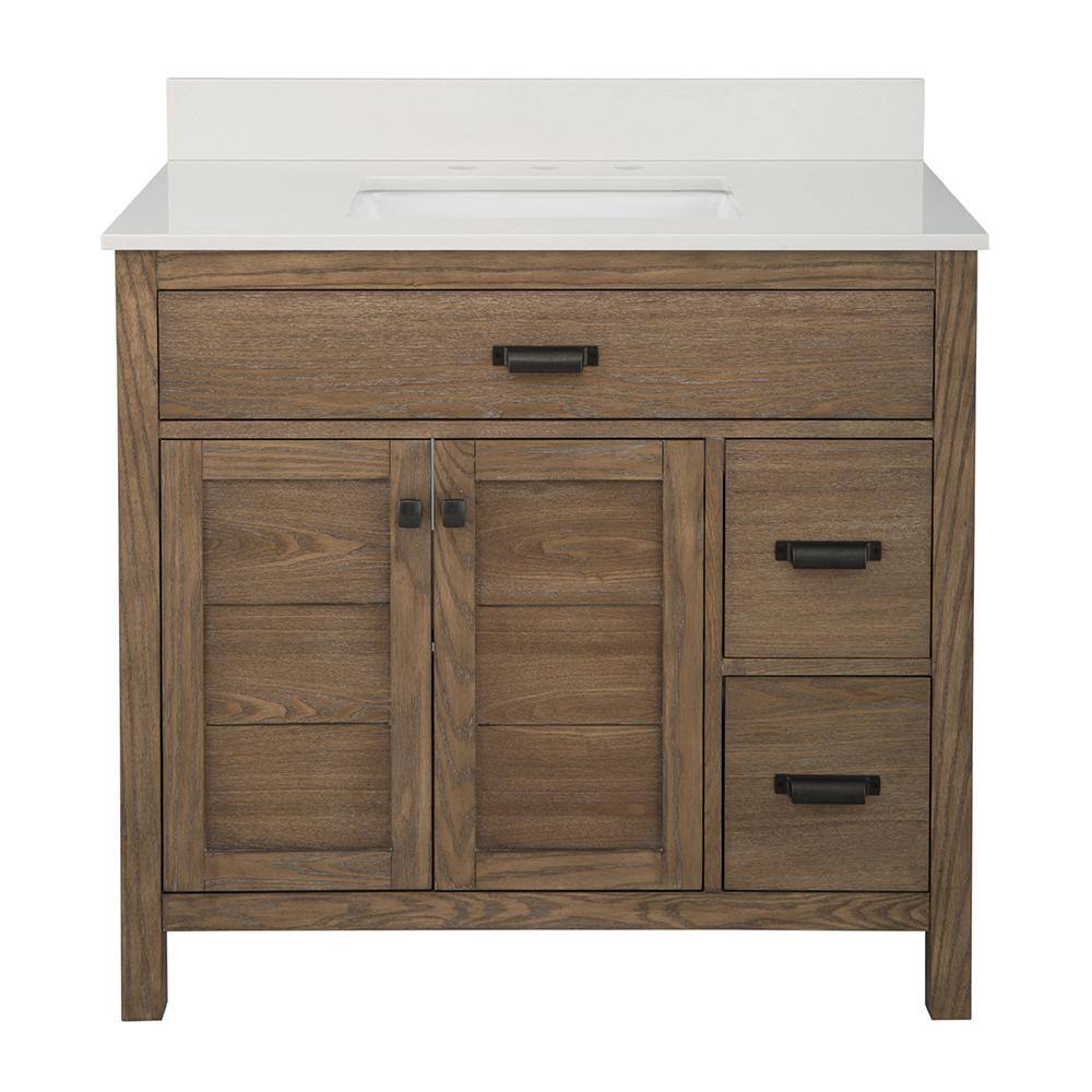 Home Decorators Collection Stanhope 31 in. W x 22 in. D Vanity in Reclaimed Oak with Engineered Stone Vanity Top in Crystal White with White Sink SNOVT3122DR