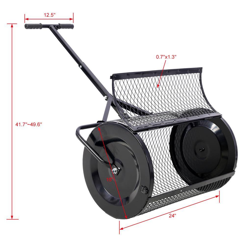 Cesicia 24 in. T Shaped Handle Metal Mesh Peat Moss Spreader Compost Spreader in Black M23od526Mc03