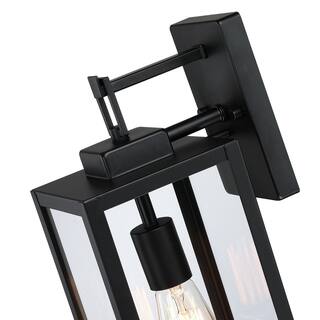 Hukoro 18 in. 1-Light Matte Black Outdoor Wall Lantern with Clear Glass Shade F19051-BK