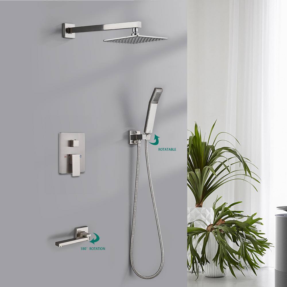 ELLOALLO 2-Handle 3-Spray Tub and Shower Faucet and Handheld Combo with 8 in. Shower Head in Brushed Nickel (Valve Included) ES-NG-P200